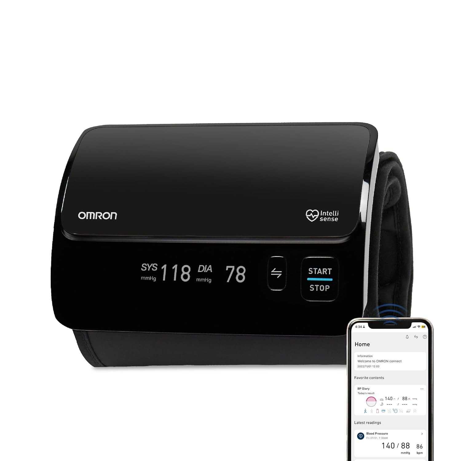 Omron HEM 7600T Smart Elite+ Tubeless Blood Pressure Monitor with 360° Intelli Wrap Cuff & Bluetooth – Compact Digital BP Machine