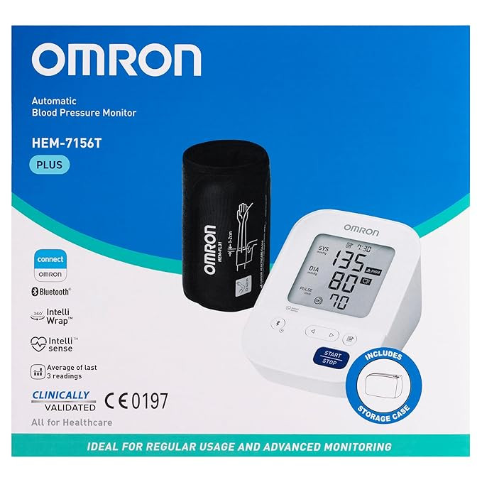Omron HEM 7156T Digital Blood Pressure Monitor with 360° Intelli Wrap Cuff & Bluetooth – Accurate Automatic BP Machine